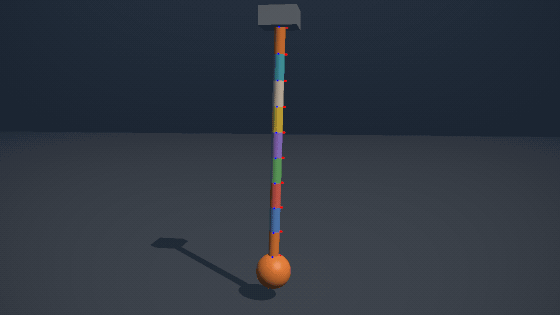 A chain of revolute joints swinging